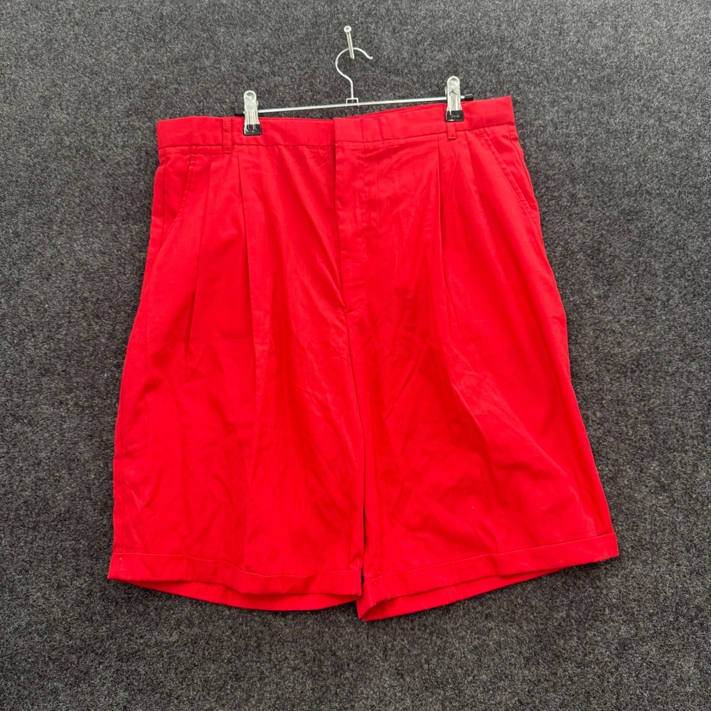 Smokey Joe's Vintage 70s Pleated Rayon Shorts Red Talon Zip Mens 36 Waist
